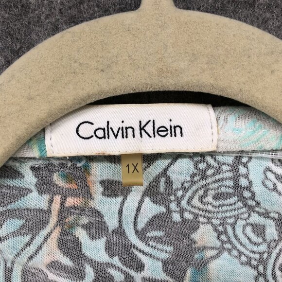 Calvin Klein Cardigan Womens 1X Lightweight Jacquard Paisley Print Beaded Open - Picture 6 of 9